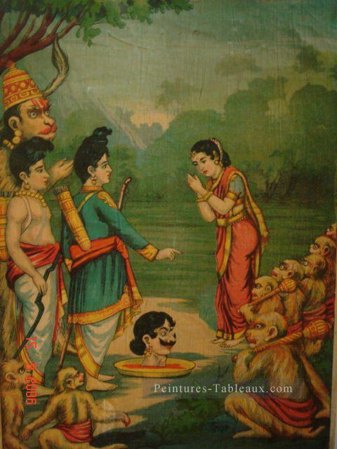 Sulochana reçoit la tête de son mari Indrajit d’Inde Peintures à l'huile